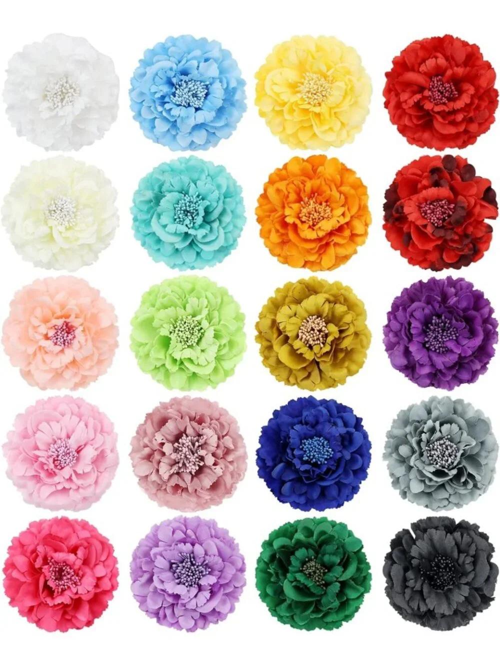 20 Pack Colorful Fake Peony Hair Clips - Floral Alligator Barrettes for Weddings